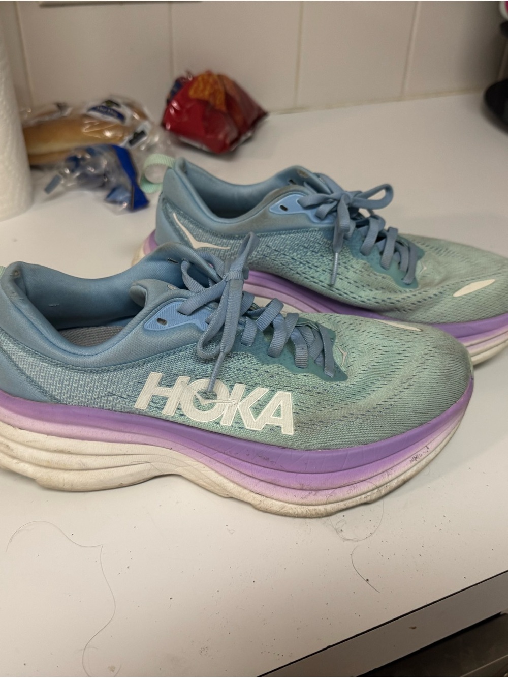 Hoka Women's Aqua Blue and Lavender Cushioned Running Shoes